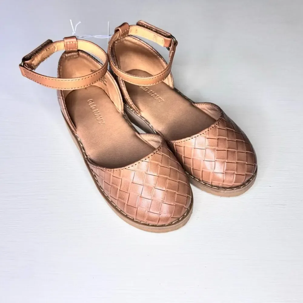 Old Navy Toddler Girl Chunky Low Heel Brown Buckle-Strap Ballet Shoe Sz 9